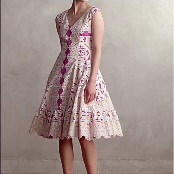 Anthropologie Dresses & Skirts - EUC! Moulinette Soeurs/Anthropologie Pink and Cream Lace Midi Dress, Size 2
